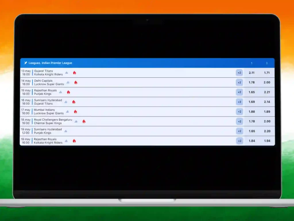 screen showing a list of Cricket matches